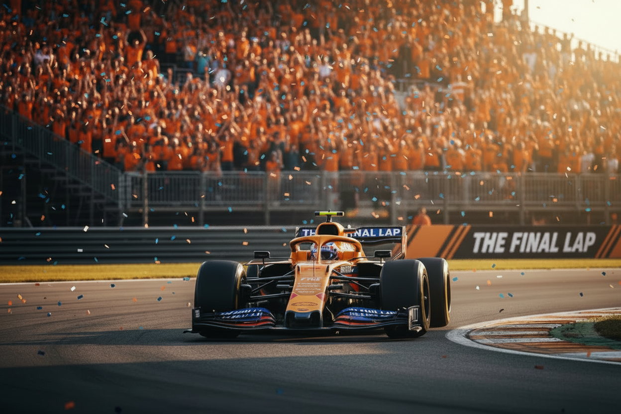 Semi-realistische F1 auto met blauw en oranje publiek